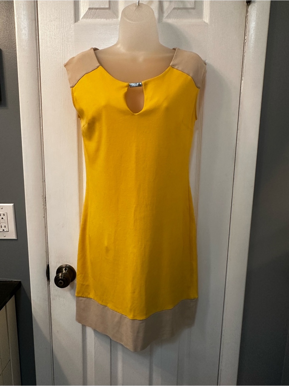 New York & Company Yellow Shift Dress with Beige Accents